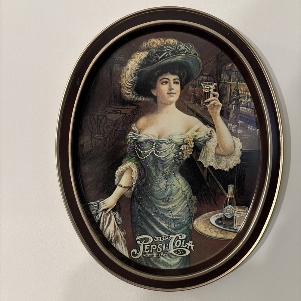 Vintage 1970s Pepsi-Cola Oval Metal Advertising Tray" Lady Gibson"